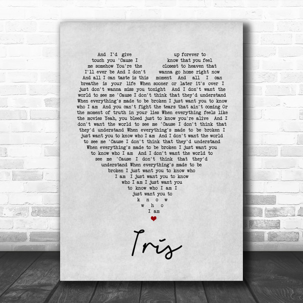 Iris Goo Goo Dolls Grey Heart Song Lyric Music Wall Art Print