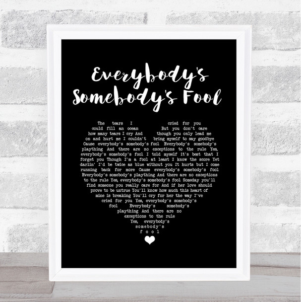 Connie Francis Everybody's Somebody's Fool Black Heart Song Lyric Wall Art Print