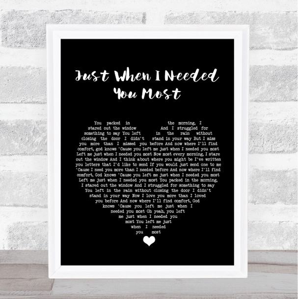 Randy VanWarmer Just When I Needed You Most Black Heart Song Lyric Wall Art Print