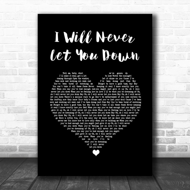 Rita Ora I Will Never Let You Down Black Heart Song Lyric Wall Art Print