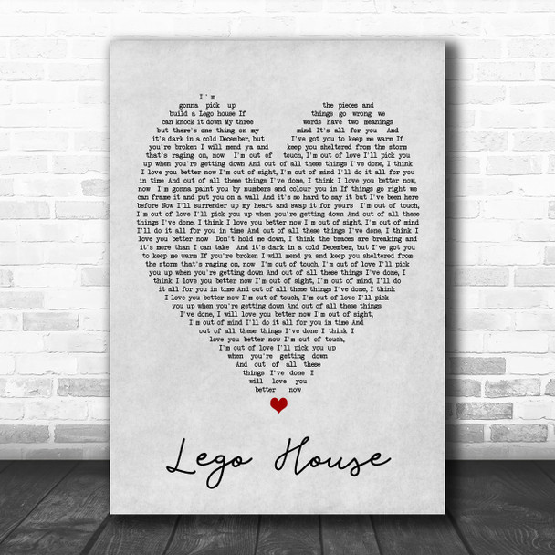 Lego House Ed Sheeran Grey Heart Song Lyric Music Wall Art Print