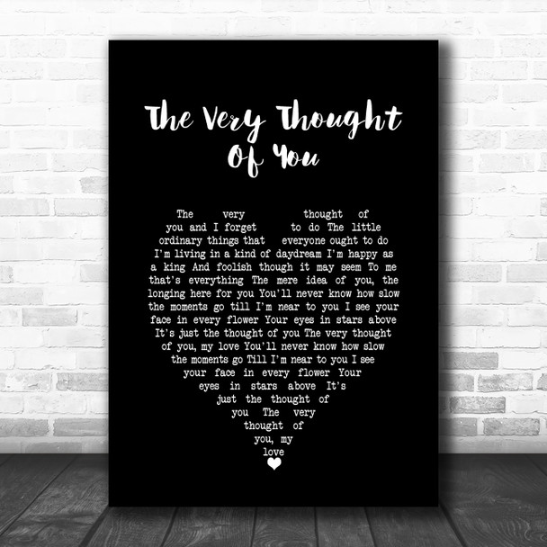 Tony Bennett The Very Thought Of You Black Heart Song Lyric Wall Art Print