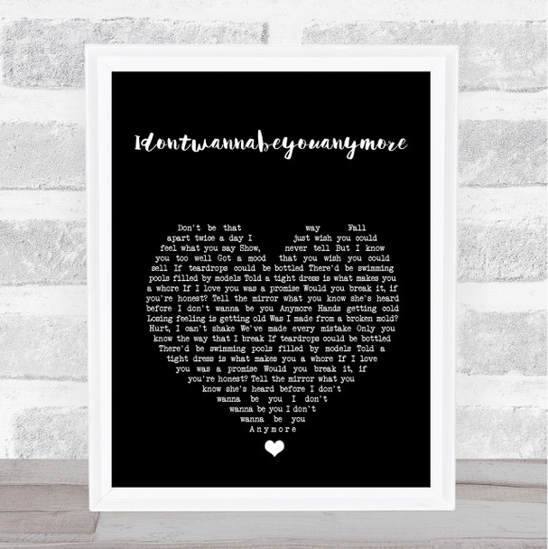 Billie Eilish Idontwannabeyouanymore Black Heart Song Lyric Wall Art Print