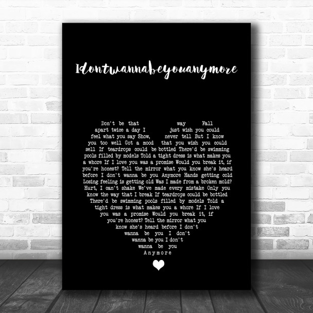 Billie Eilish Idontwannabeyouanymore Black Heart Song Lyric Wall Art Print