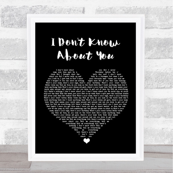 Chris Lane I Don't Know About You Black Heart Song Lyric Wall Art Print