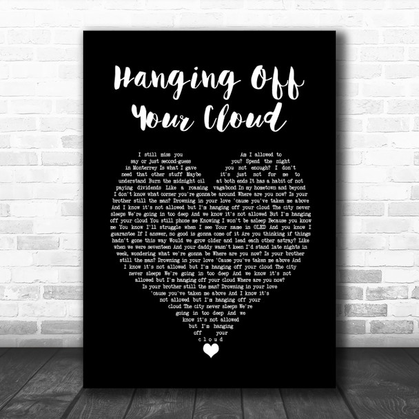 The Courteeners Hanging Off Your Cloud Black Heart Song Lyric Wall Art Print