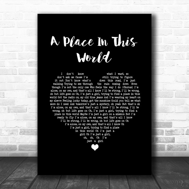 Taylor Swift A Place In This World Black Heart Song Lyric Wall Art Print
