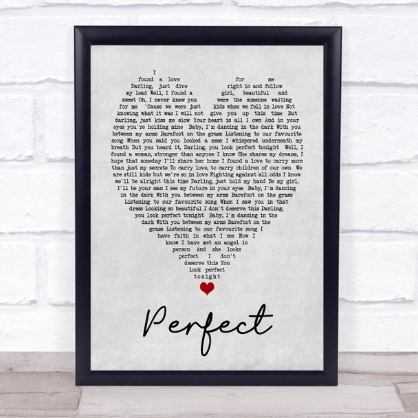 Perfect Ed Sheeran Grey Heart Song Lyric Music Wall Art Print