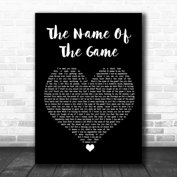 ABBA The Name Of The Game Black Heart Song Lyric Wall Art Print