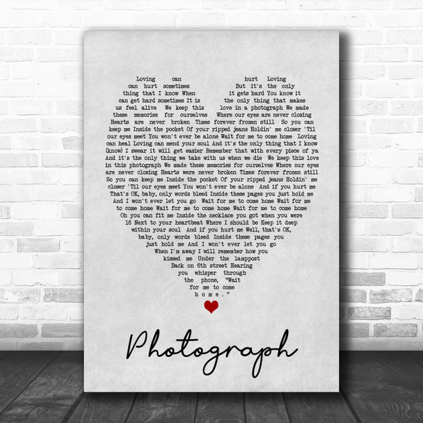 Photograph Ed Sheeran Grey Heart Song Lyric Music Wall Art Print