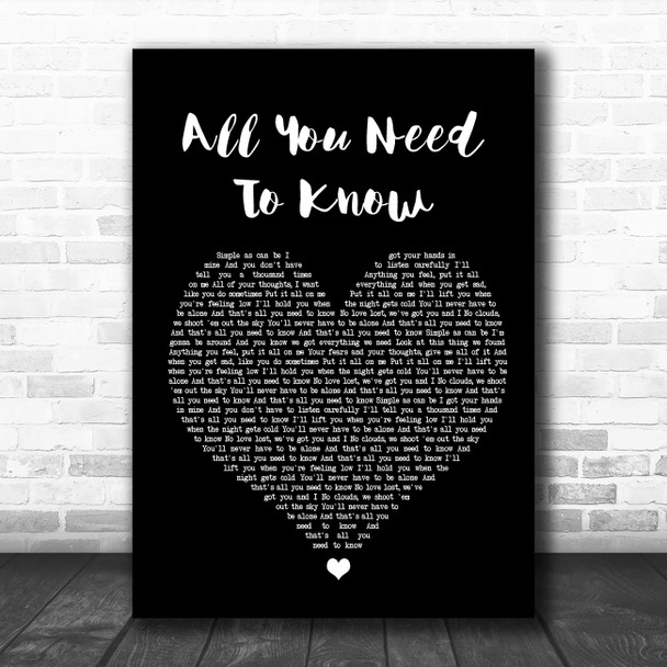 Gryffin & SLANDER All You Need To Know Black Heart Song Lyric Wall Art Print