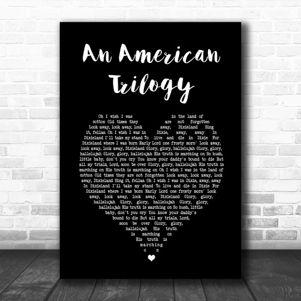 Elvis Presley An American Trilogy Black Heart Song Lyric Wall Art Print