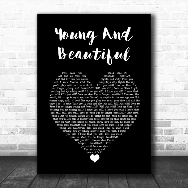 Lana Del Rey Young And Beautiful Black Heart Song Lyric Wall Art Print