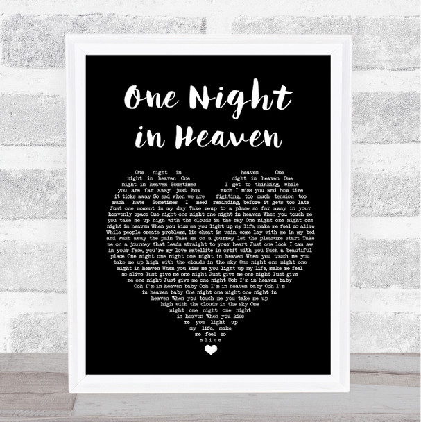 M People One Night in Heaven Black Heart Song Lyric Wall Art Print