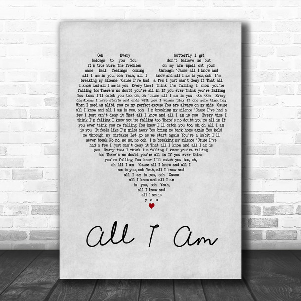 Jess Glynne All I Am Grey Heart Song Lyric Music Wall Art Print