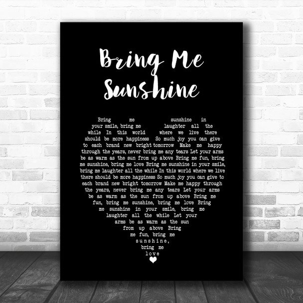 Willie Nelson Bring Me Sunshine Black Heart Song Lyric Wall Art Print