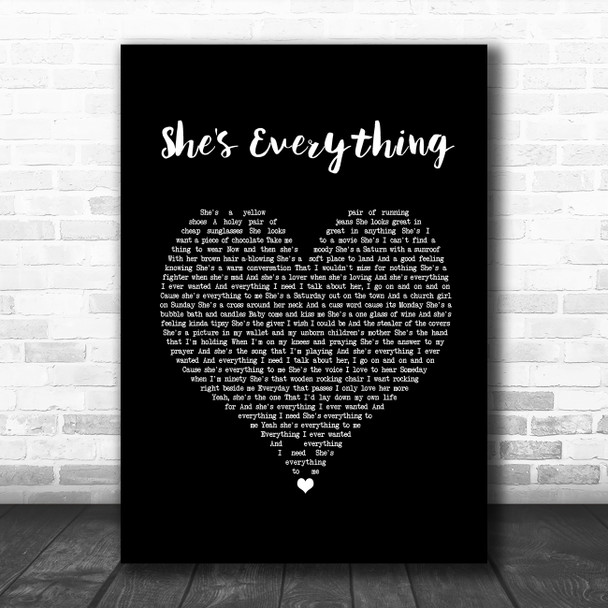 Brad Paisley She's Everything Black Heart Song Lyric Wall Art Print