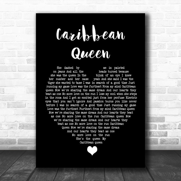 Billy Ocean Caribbean Queen Black Heart Song Lyric Wall Art Print