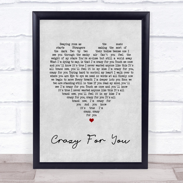Madonna Crazy For You Grey Heart Song Lyric Music Wall Art Print