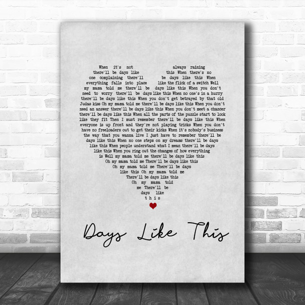 Van Morrison Days Like This Grey Heart Song Lyric Music Wall Art Print