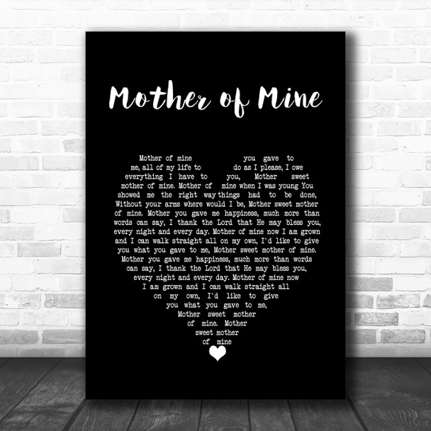 Neil Reid Mother of Mine Black Heart Song Lyric Wall Art Print