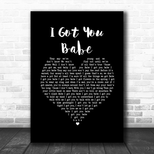 Sonny & Cher I Got You Babe Black Heart Song Lyric Wall Art Print