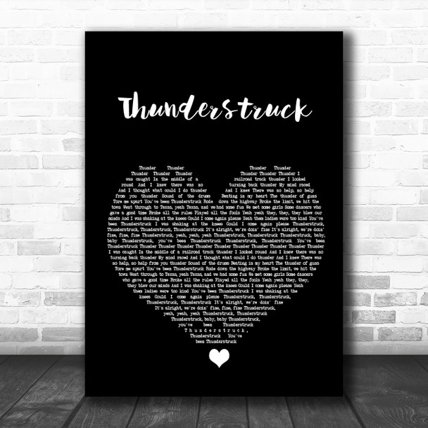 AC DC Thunderstruck Black Heart Song Lyric Wall Art Print