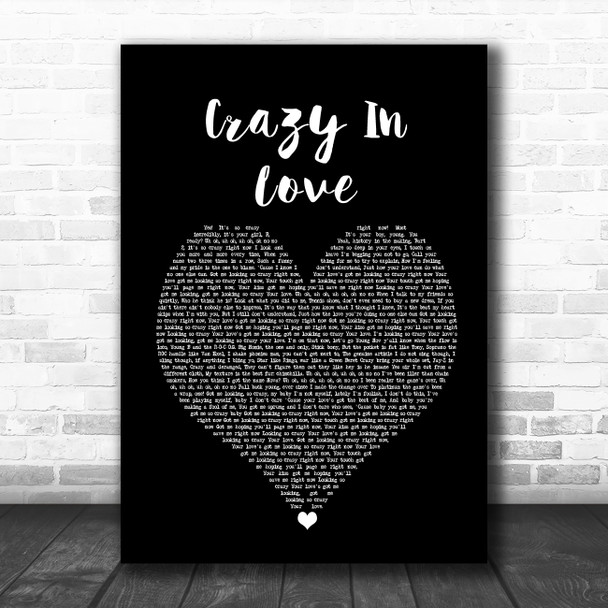 Beyonce Crazy In Love Black Heart Song Lyric Wall Art Print