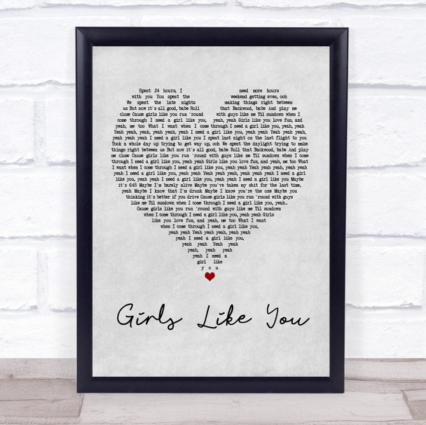 Maroon 5 Girls Like You Grey Heart Song Lyric Music Wall Art Print