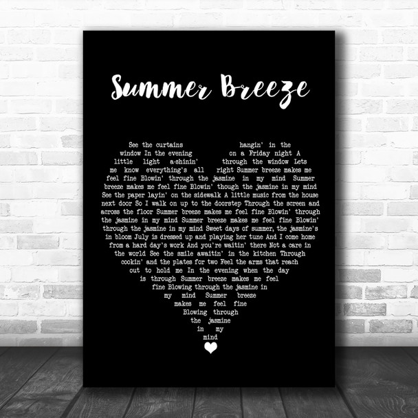 Seals & Crofts Summer Breeze Black Heart Song Lyric Wall Art Print