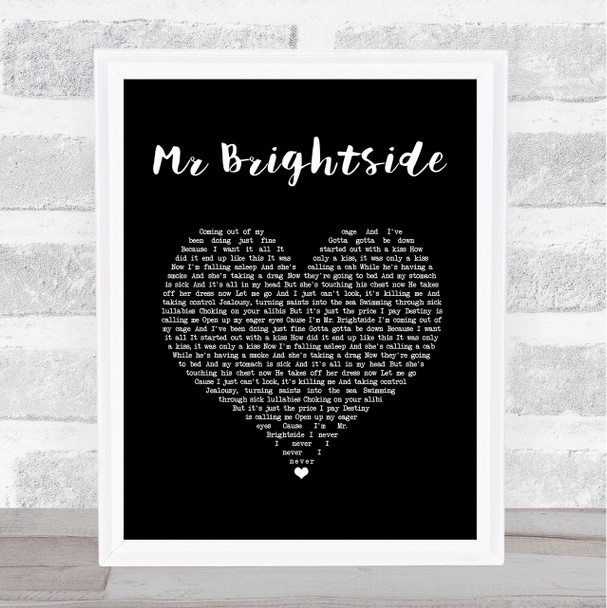 The Killers Mr Brightside Black Heart Song Lyric Wall Art Print