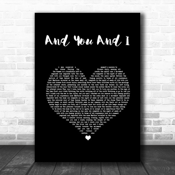 Yes And You And I Black Heart Song Lyric Wall Art Print