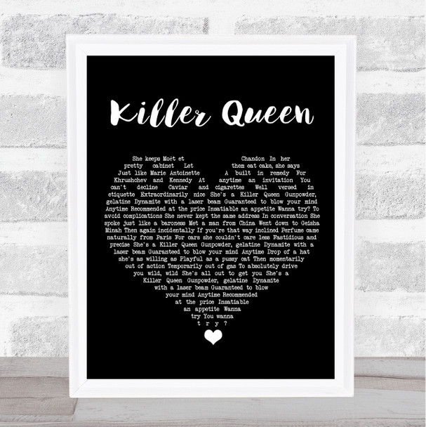 Queen Killer Queen Black Heart Song Lyric Wall Art Print