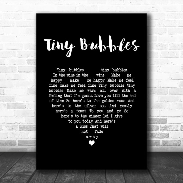 Sidney Devine Tiny Bubbles Black Heart Song Lyric Wall Art Print