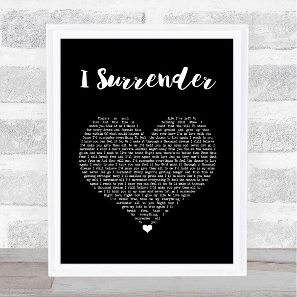 Celine Dion I Surrender Black Heart Song Lyric Wall Art Print