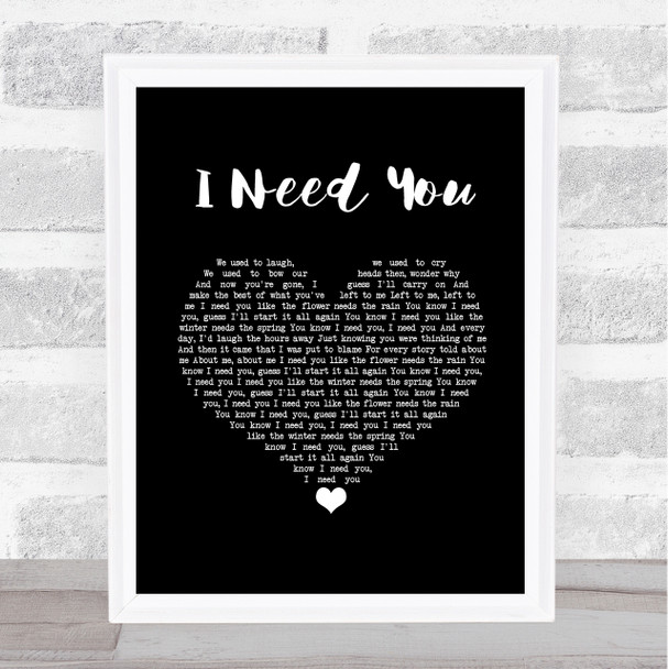 America I Need You Black Heart Song Lyric Wall Art Print