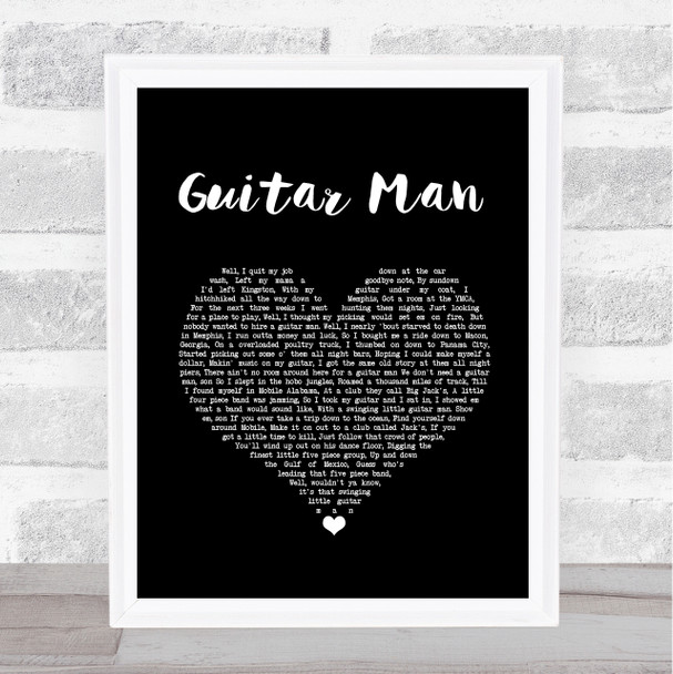 Elvis Presley Guitar Man Black Heart Song Lyric Wall Art Print