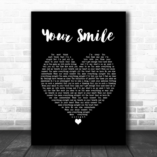 Nathan Grisdale Your Smile Black Heart Song Lyric Wall Art Print