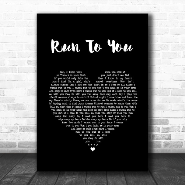 Whitney Houston Run To You Black Heart Song Lyric Wall Art Print