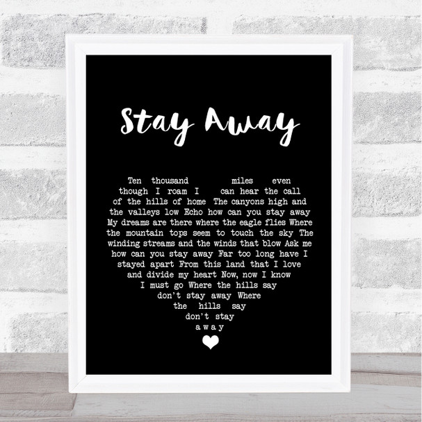 Elvis Presley Stay Away Black Heart Song Lyric Wall Art Print