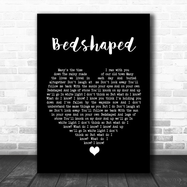 Keane Bedshaped Black Heart Song Lyric Wall Art Print