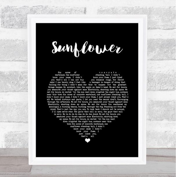 The Courteeners Sunflower Black Heart Song Lyric Wall Art Print
