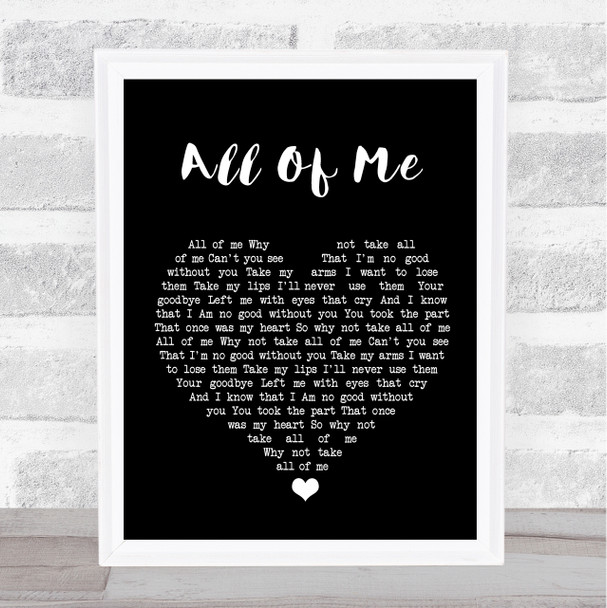 Willie Nelson All Of Me Black Heart Song Lyric Wall Art Print