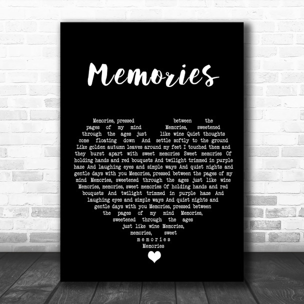 Elvis Presley Memories Black Heart Song Lyric Wall Art Print