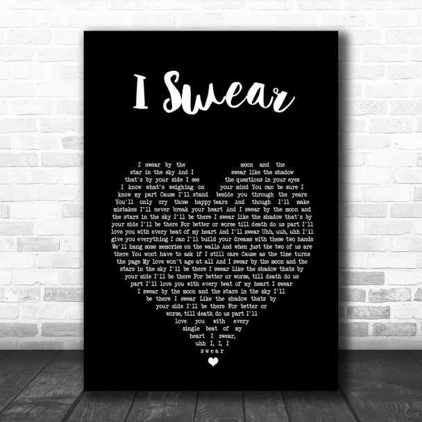 Boyz II Men I Swear Black Heart Song Lyric Wall Art Print