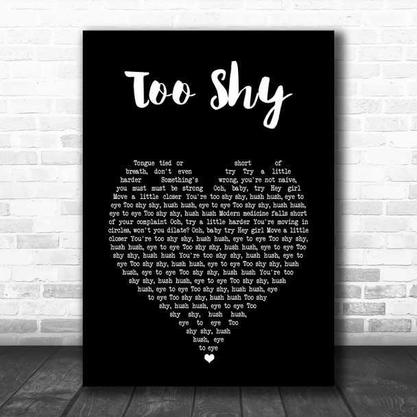 Kjagooggoo Too Shy Black Heart Song Lyric Wall Art Print