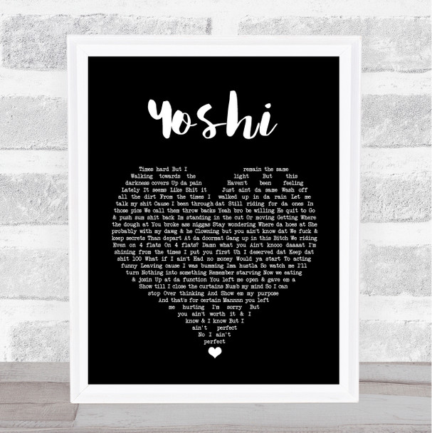 L-H Yoshi Black Heart Song Lyric Wall Art Print