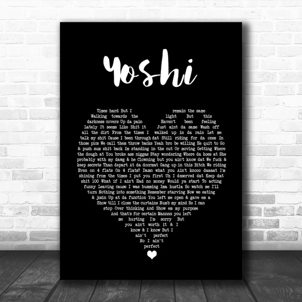 L-H Yoshi Black Heart Song Lyric Wall Art Print