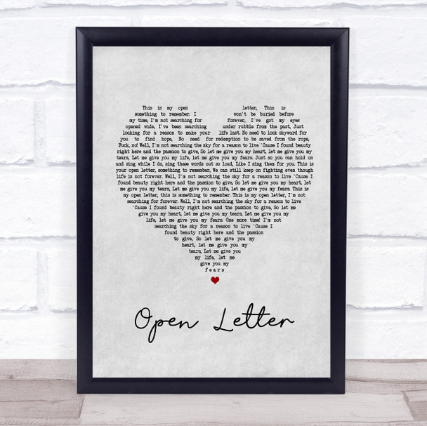 The Amity Affliction Open Letter Grey Heart Song Lyric Music Wall Art Print