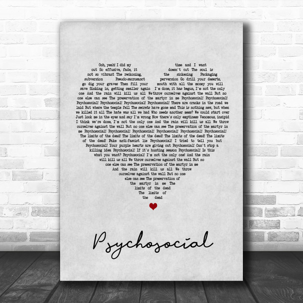 Slipknot Psychosocial Grey Heart Song Lyric Music Wall Art Print